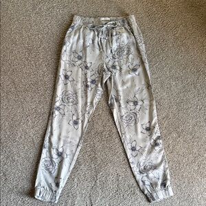 C&C California Floral Print Pants - Gray and White